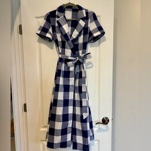 Blue and White Checkered Wrap Dress